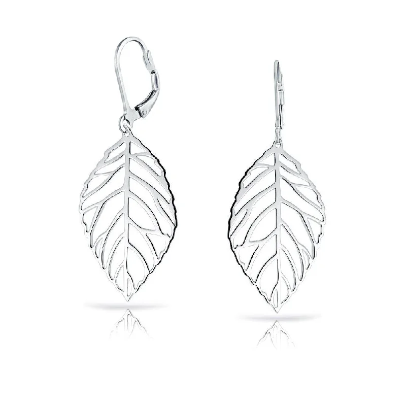 Tribal Boho Lightweight Leaf Feather Dangle Earrings  Sterling Silver Jewelry