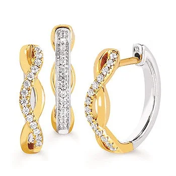 Two-Tone Criss Cross Reversible Diamond Huggie Hoops